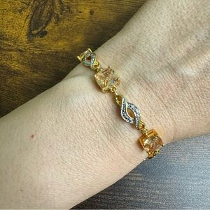 Champagne Crystal Bracelet Cushion Cut Diamond Accents Two Tone New 7.25”